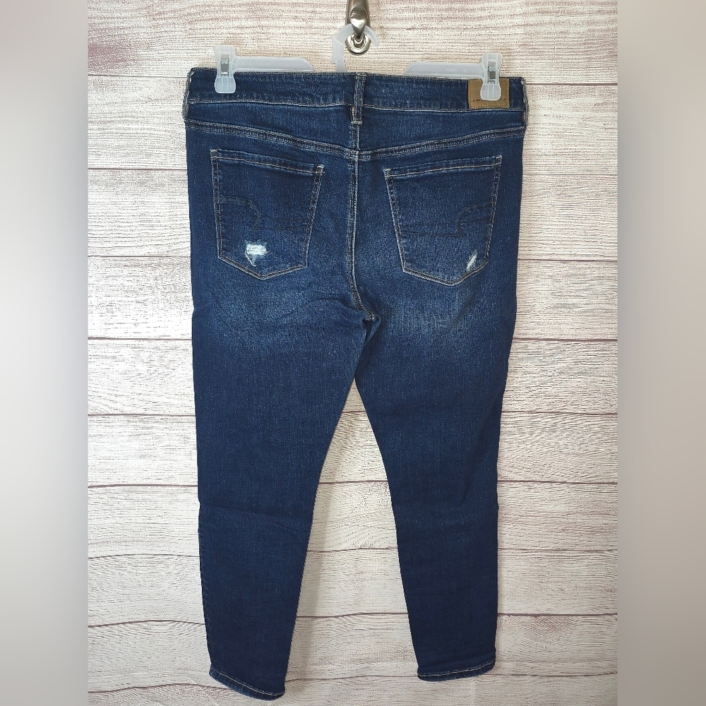 American Eagle Outfitters Dark Wash Ripped Jeggings Size 14 Short - Picture 2 of 5